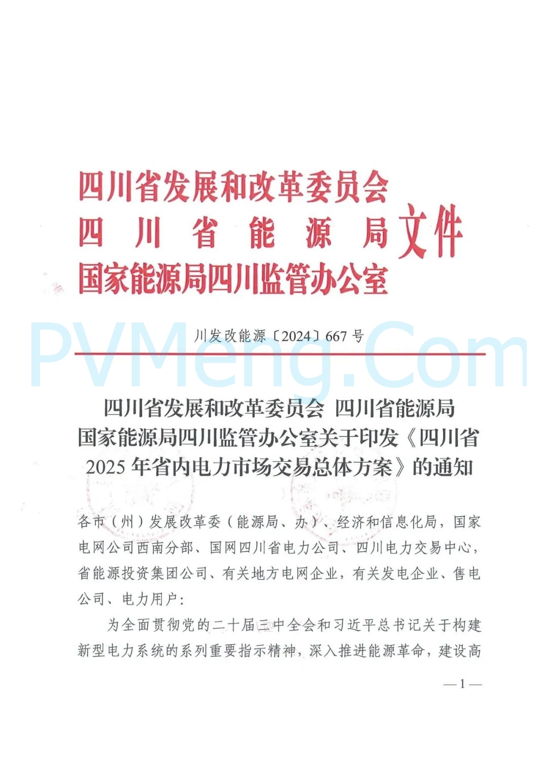 四川省发改委等部门关于印发《四川省2025年省内电力市场交易总体方案》的通知（川发改能源〔2024〕667号）20241231