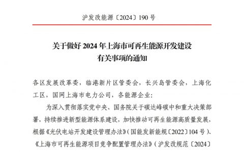 上海市发改委关于做好2024年上海市可再生能源开发建设有关事项的通知（沪发改能源〔2024〕190号）20240913