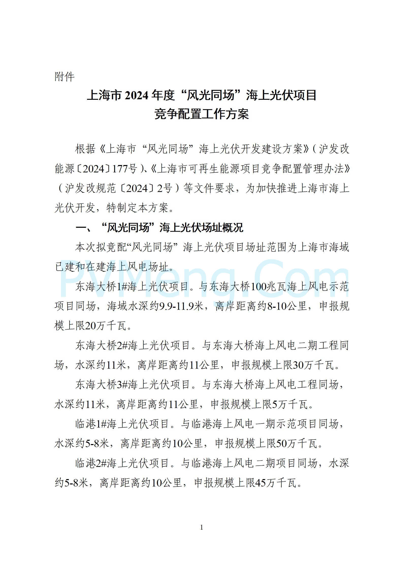 上海市发改委关于公布《上海市2024年度“风光同场”海上光伏项目竞争配置工作方案》的通知（沪发改能源〔2024〕244号）