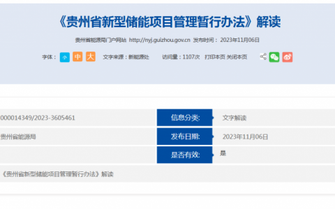 官方解读||《贵州省新型储能项目管理暂行办法》解读20231106