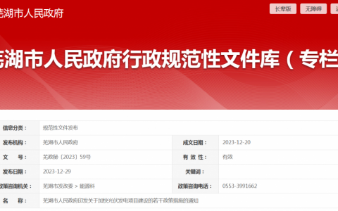 芜湖市人民政府印发关于加快光伏发电项目建设的若干政策措施的通知20231220   